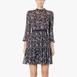 Rebecca Taylor Black Floral Dress Solstice silk dress